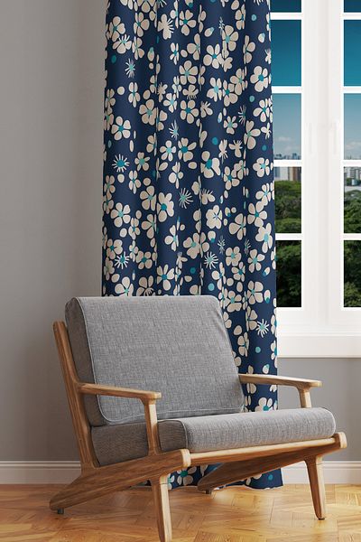 Moud's Nowon 3 Patterned Suede Living Room Hall Background Curtain Printed Extrafor Drawstring SINGLE WING PRD-1036