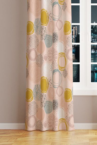 Moud's Xero Floral 1 Patterned Suede Living Room Hall Background Curtain Printed Extrafor Drawstring SINGLE WING PRD-1081
