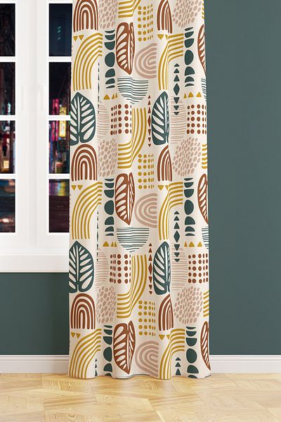 Moud's Autumn Abstract Patterned Suede Living Room Hall Background Curtain Extrafor Drawstring SINGLE WING PRD-1091