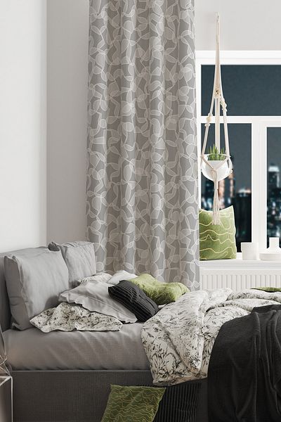 Moud's White Hearts Patterned Suede Living Room Hall Background Curtain Printed Extrafor Drawstring SINGLE WING PRD-1043