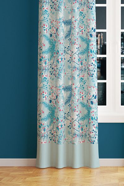 Moud's Winter Branches Patterned Suede Living Room Hall Background Curtain Printed Extrafor Drawstring SINGLE WING PRD-1024