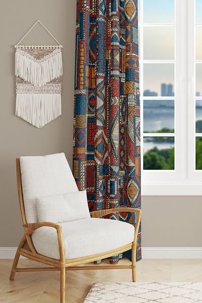 Moud's Anatolia 6 Patterned Suede Living Room Hall Background Curtain Printed Extrafor Drawstring SINGLE WING PRD-1014