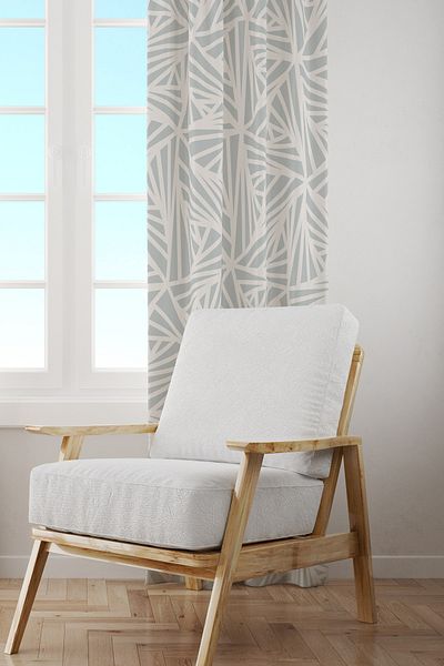 Moud's White Triangle Pattern Suede Living Room Hall Curtain Printed Extralarge Shirring Single Sash Prd-1071