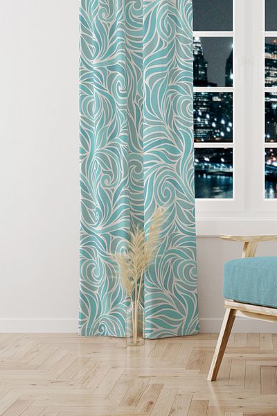 Moud's Turqua Patterned Suede Living Room Hall Background Curtain Digital Printed Extrafor Drawstring SINGLE WING PRD-1093
