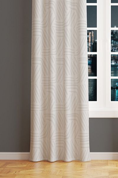 Moud's White Symbols Patterned Suede Living Room Hall Background Curtain Printed Extrafor Drawstring SINGLE WING PRD-1076