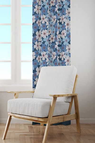 Moud's Nowon 1 Patterned Suede Living Room Hall Background Curtain Printed Extrafor Drawstring SINGLE WING PRD-1028
