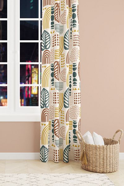 Moud's Autumn Abstract Patterned Suede Living Room Hall Background Curtain Extrafor Drawstring SINGLE WING PRD-1091
