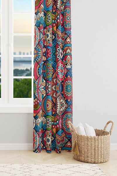 Moud's Anatolia 10 Patterned Suede Living Room Hall Background Curtain Printed Extrafor Drawstring SINGLE WING PRD-1101