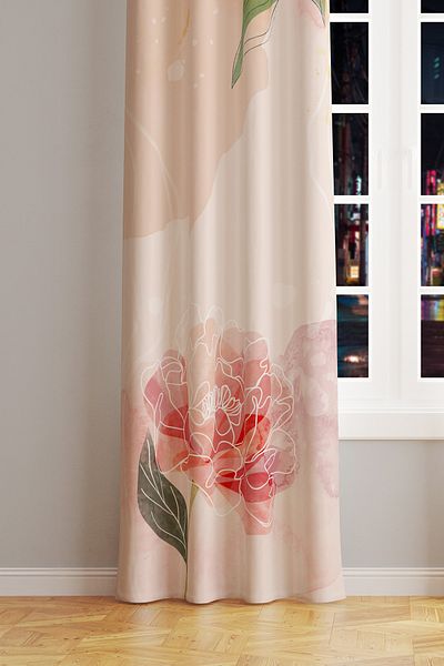 Moud's Flower Art Patterned Suede Living Room Hall Background Curtain Printed Extrafor Drawstring SINGLE WING PRD-1030