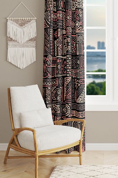Moud's Hitit Figure 1 Patterned Suede Living Room Hall Background Curtain Printed Extrafor Drawstring SINGLE WING PRD-1013