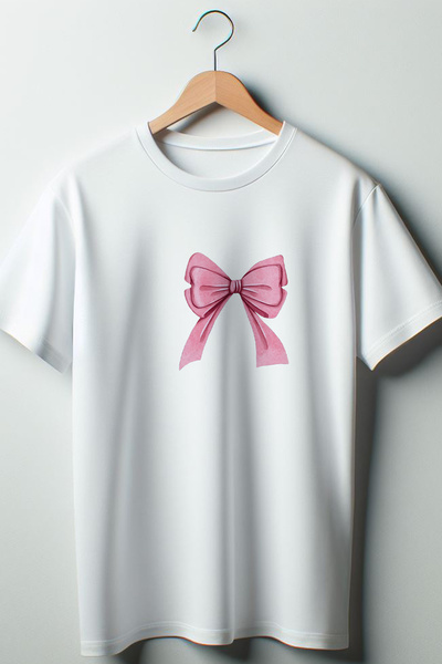 Vordevia Tricou cu panglică roz imprimat Coquette 2024, alb, supradimensionat, cu decolteu rotund