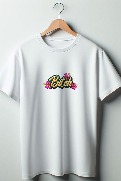 Vordevia B*tch Text imprimat Ribbon Coquette 2024 Fahion Tricou alb oversize cu gât crew