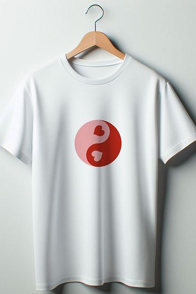 Vordevia 2024 Fashion Yin Yang Heart Pattern - Tricou alb oversize cu gât crew