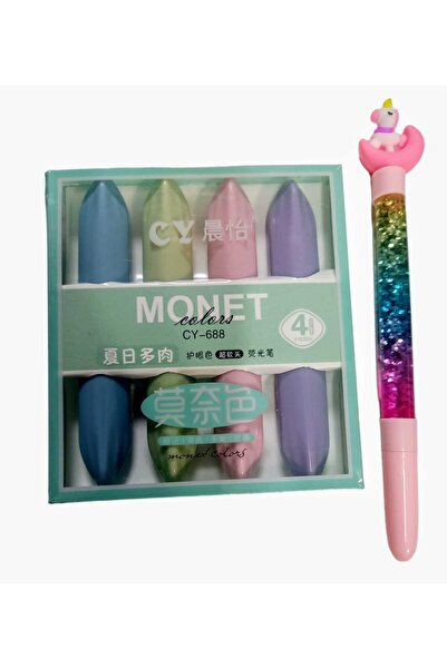 sevgi kırtasiye Fosforlu Kalem Seti 4 Lü Soft Renkler Monet Mascara Görünümlü...