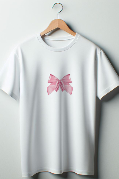 Vordevia Tricou cu panglică roz imprimat Coquette 2024, alb, supradimensionat, cu decolteu rotund