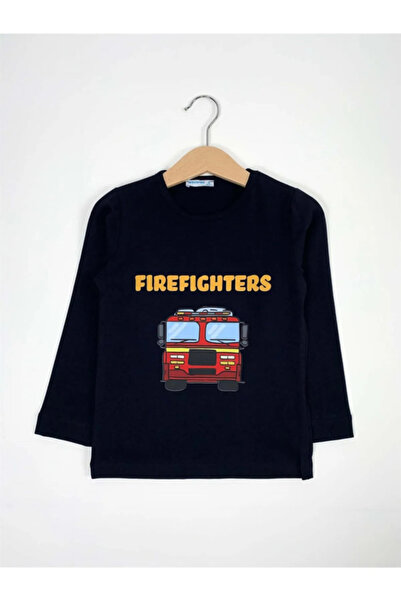 Bubuga تي شيرت للأولاد مصنوع من القطن بنسبة 100% باللون الأزرق الداكن مطبوع ع...