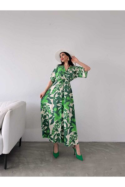 asur boutique Asur Boutique Γυναικείο φόρεμα με διπλό στήθος με λαιμόκοψη ελαστική μέση με φλοράλ στάμπα