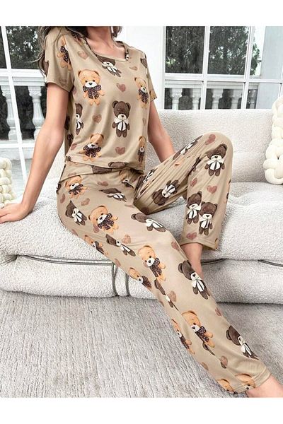 Cesur Γυναικείο κοντομάνικο σετ πιτζάμες CoffeeWithMilkBear