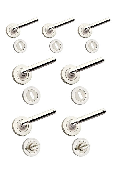 Genel Markalar VİRTUMARKET Saten Kapı Kolu Verda Rozetli 3 1 Daire Seti (7 TAKIM) Nikel Saten Oda