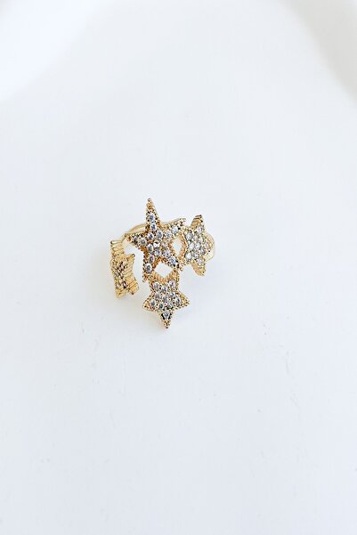 Pretty Yıldız Model Zirkon Taşlı Altın Kaplama Ayarlanabilir Yüzük