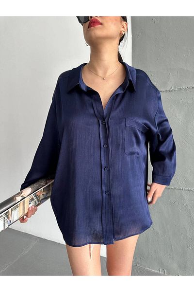 My Blog Texturovaná lesklá košile značky Navy Blue