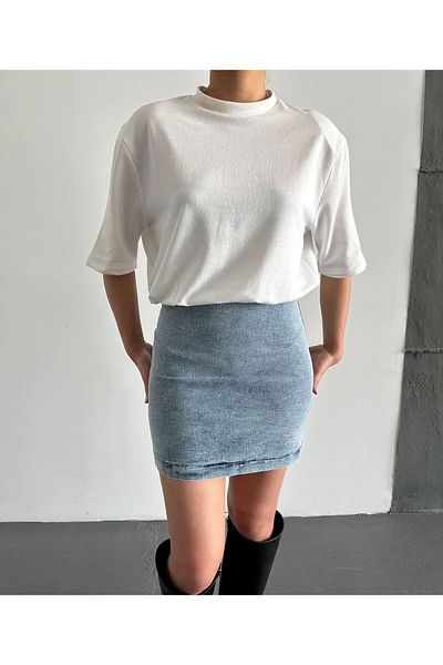 My Blog Bílé vycpané džínové detailní mini tričkové šaty