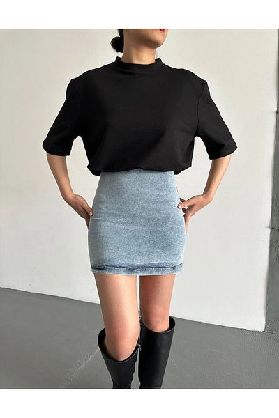 My Blog Černé vycpané džínové šaty s mini tričkem