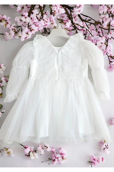 Şirin Şeyler Butiği Fairy Butterfly Long Sleeve Girl's Tulle Butterfly Detailed Special Day Birthday Fairy Dress