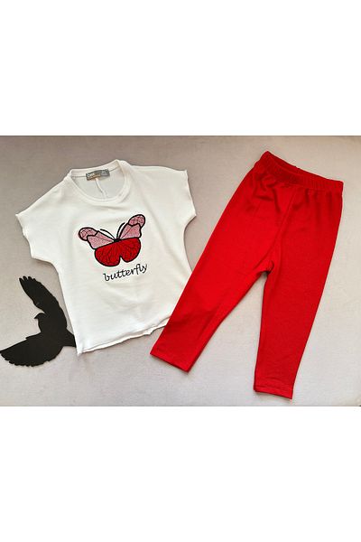 SANTRALBEBE Girl's Butterfly Embroidered Tights Set