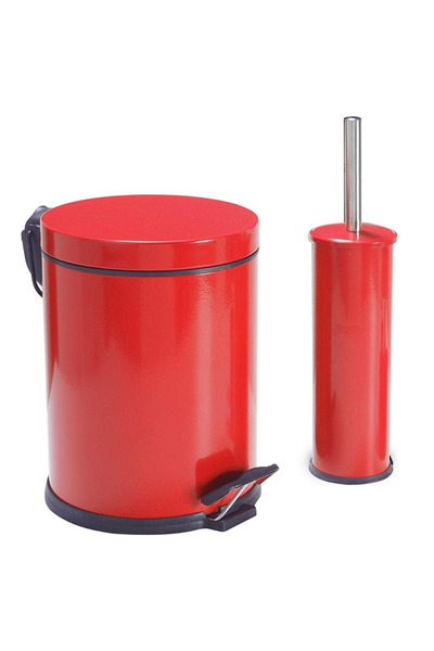Genel Markalar Kırmızı Banyo Çöp Kovası & Klozet Fırçası 5 Litre 2 Li Set