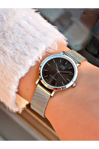 Q&Q Q979j556es Silver Color Mesh Steel Cord Women's Wristwatch