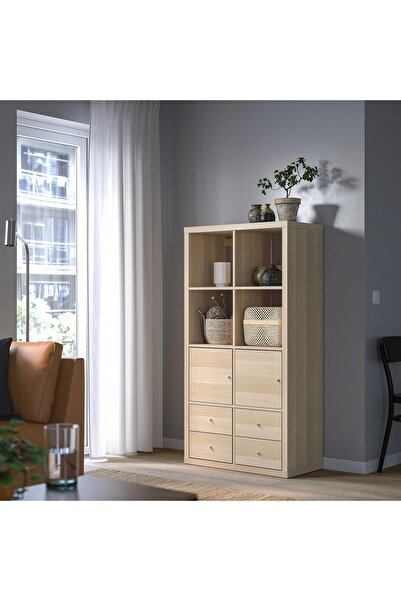 IKEA açık raf ünitesi, ağartılmış meşe görünümlü, 77x147 cm, çekmeceli ve kapaklı