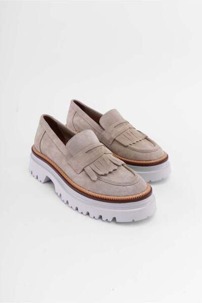 SHOEMARK Sanya Bej Süet Gerçek Deri Kadın Loafer