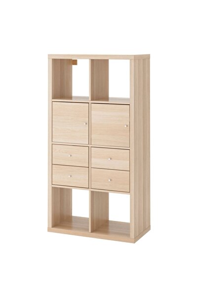 IKEA açık raf ünitesi, ağartılmış meşe görünümlü, 77x147 cm, çekmeceli ve kap...