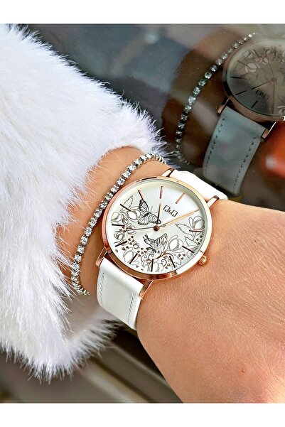 Q&Q ساعة يد نسائية Qz22j192k بقرص جلدي