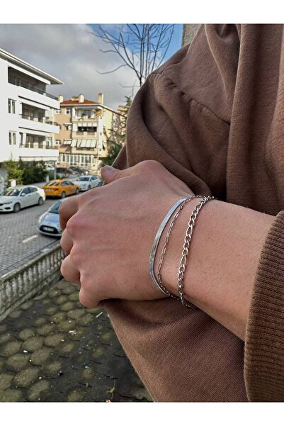 Arvens سوار رجالي فضي بثلاثة سلاسل للجنسين من الفولاذ المقاوم للصدأ غير مشوه