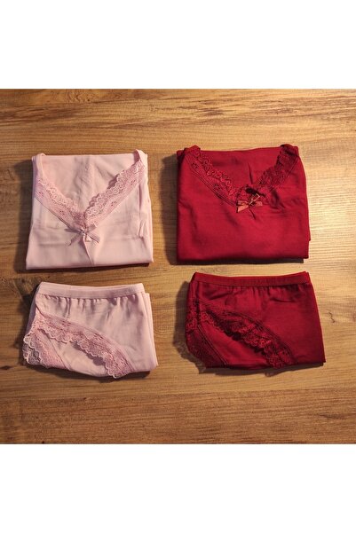 KOTA 2'li Ince Askılı Fiyonk Detaylı Dantelli Atlet Takımı (4 PARÇA)