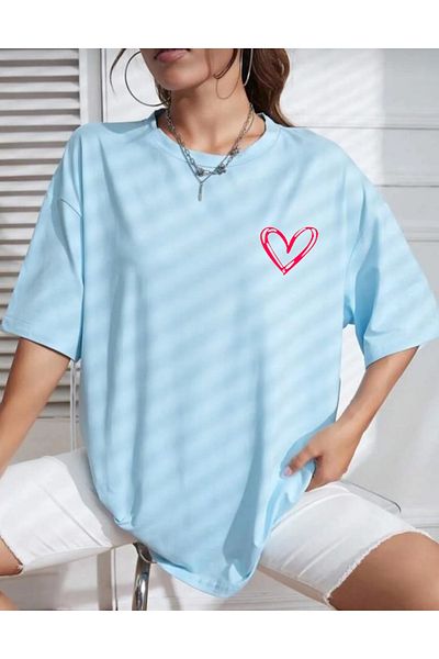 WOODROFFE Tricou de damă cu imprimeu Tiny Heart Salas roșu oversize Boyfriend