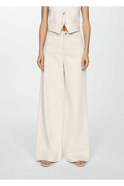 MANGO Woman Wideleg Jeans na knoflíky