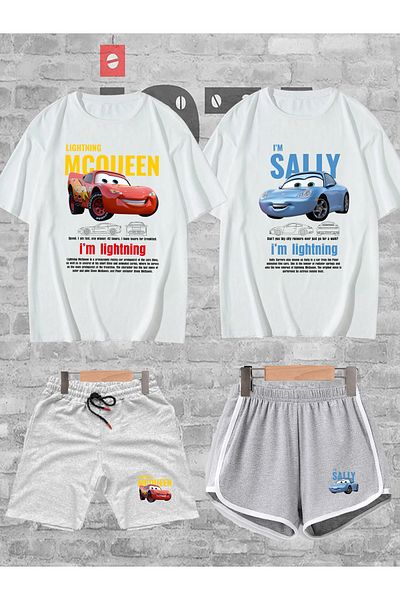 Joza Outdoors Sally McQueen Cars με μοτίβο μπλουζάκι και σορτς 4 τεμαχίων - Γυναικείο/Ανδρικό, Συνδυασμός Ζευγάρι Ερωτευμένων