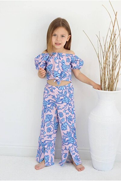 Rainbow Kız çocuk omuzları açık üst ve ispanyol paça alt takım