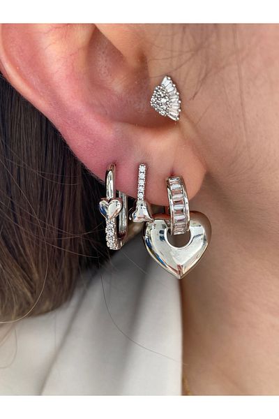 Pinery Jewels Stone Detailed Heart 3 Piece Earring Set