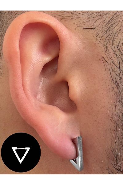 Piercing Market Steel & Silver Men's Steel Special Design Triangle Earrings No Darkening Fading