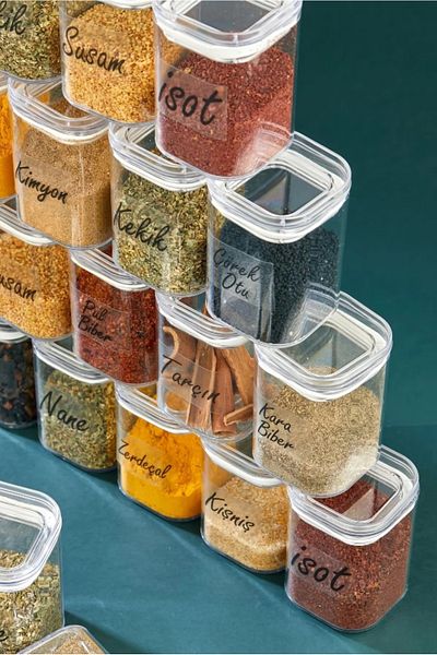 ŞAKİLATA CONCEPT 24-Piece 250 Ml Acrylic Storage Container with Label - Premium Leak-Proof Mica Spice Rack