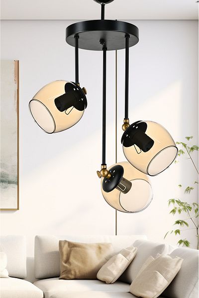 DEDE TRIPLE NERO MODERN CHANDELIER HONEY GLASS