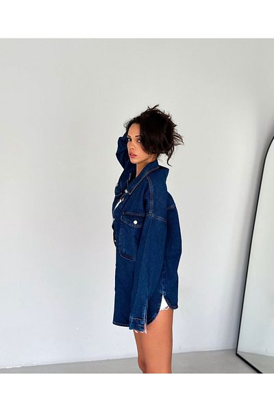 Ekim Store سترة قميص Boyfriend باللون الأزرق الداكن