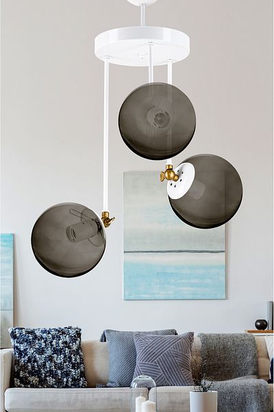 DEDE TRIPLE BLANCO MODERN CHANDELIER WITH SMOKED GLOP GLASS