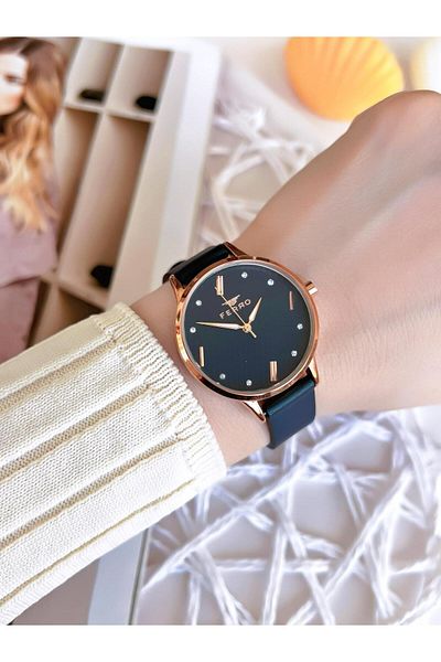 FERRO Leather Cord Blackening Colorfast 30 Meters Water Resistant Special Design Women's Wristwatch 1927BWT