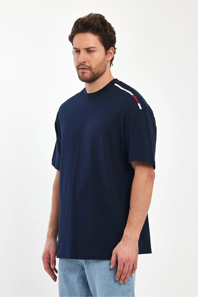 Rodi Jeans Erkek Koyu Lacivert Omuzu Rodi Jeans Yazılı Bisiklet Yaka Relaxed ...