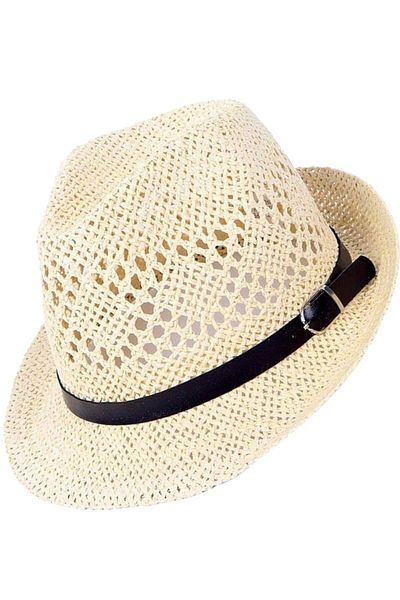 Trenderrs Unisex Καλοκαιρινό βιολογικό πλεκτό ψάθινο καπέλο Fedora με αγκράφα